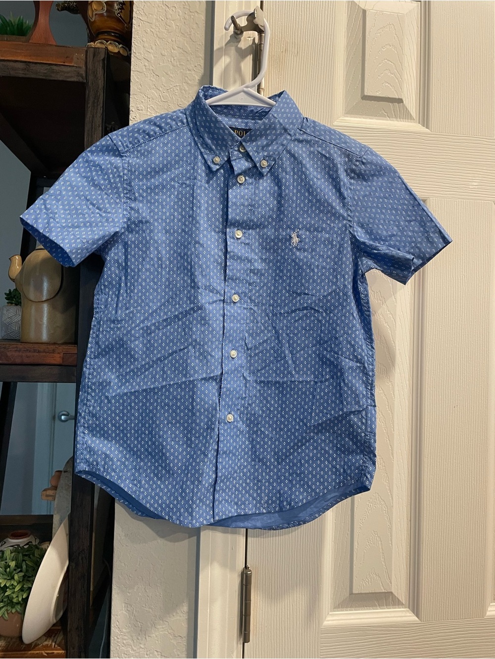 Polo Ralph Lauren Natural Stretch Boy’s 6 blue white floral Button down shirt